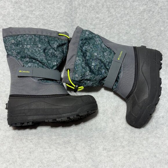 Columbia Kids Boots Size 4 Powderbug Winter Snow Green Gray Waterproof - Picture 9 of 10